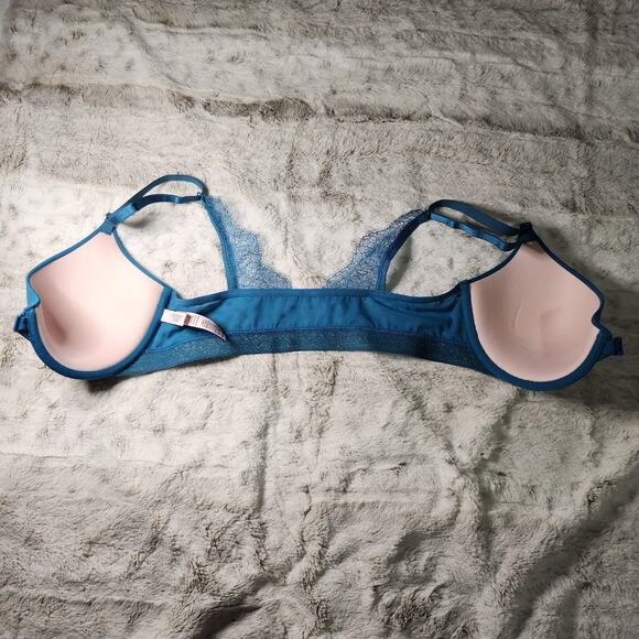 NWOT Victoria's Secret Blue Lace Front Close T-Shirt Lightly Lined Demi Bra 32D - Picture 4 of 5